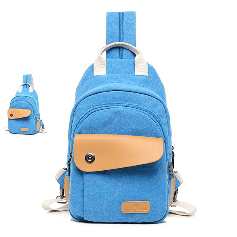 Multifunctional Women Canvas Backpack Pu Leather Chest Bag - MRSLM