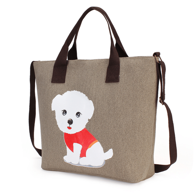 Women'S Lovely Handbag Dog Pattern Shoulder Canvas Zipper Bags - MRSLM