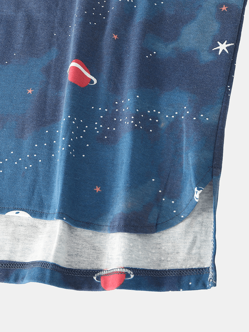 Women Starry Sky Print Cute Pullover Loose Elastic Waist Cartoon Home Pajama Set - MRSLM