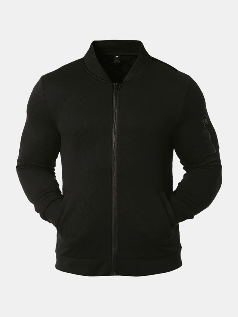 Mens Solid Color Baseball Collar Pocket Zipper Bomber Jacket - MRSLM