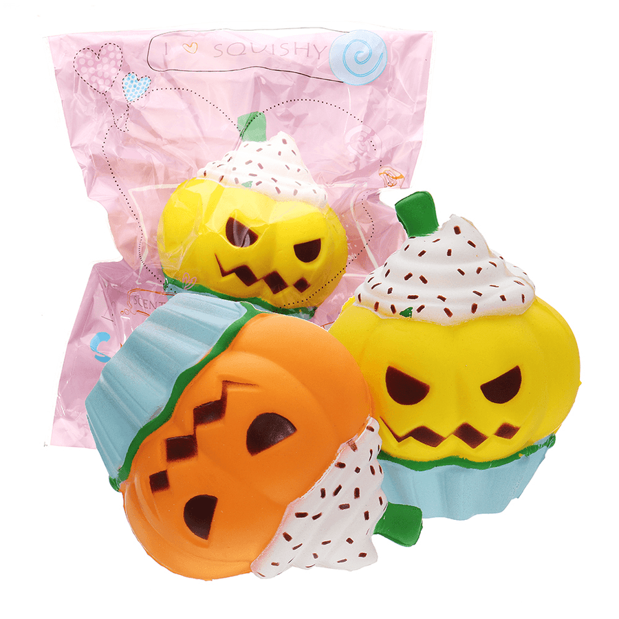 3PCS Halloween Pumpkin Ice Cream Squishy 13*10CM Slow Rising Soft Toy with Packaging - MRSLM