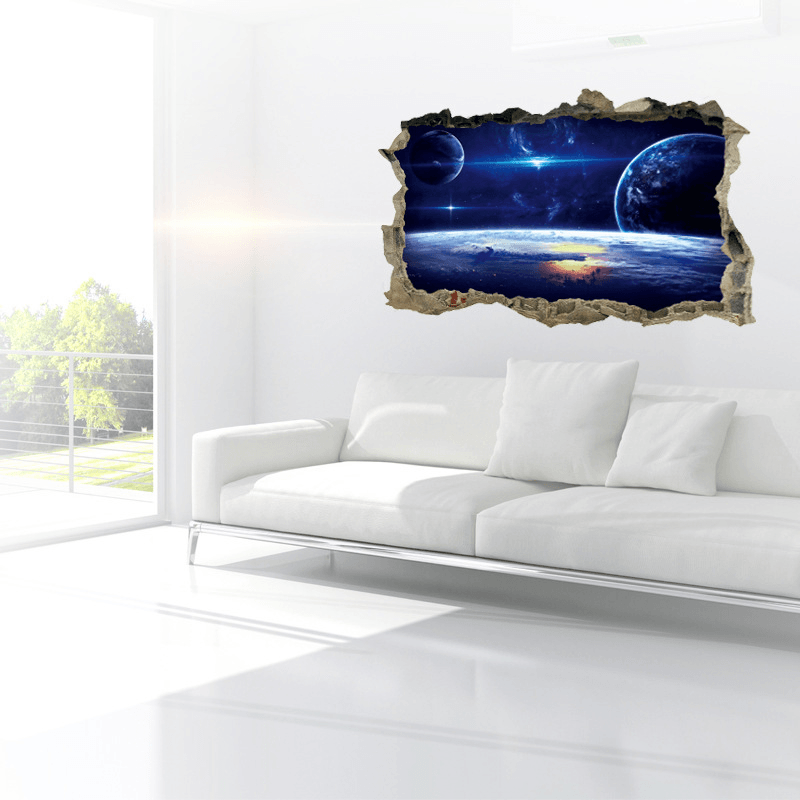 MIICO Creative 3D Universe Planet Broken Wall Removable Home Room Decorative Wall Decor Sticker - MRSLM