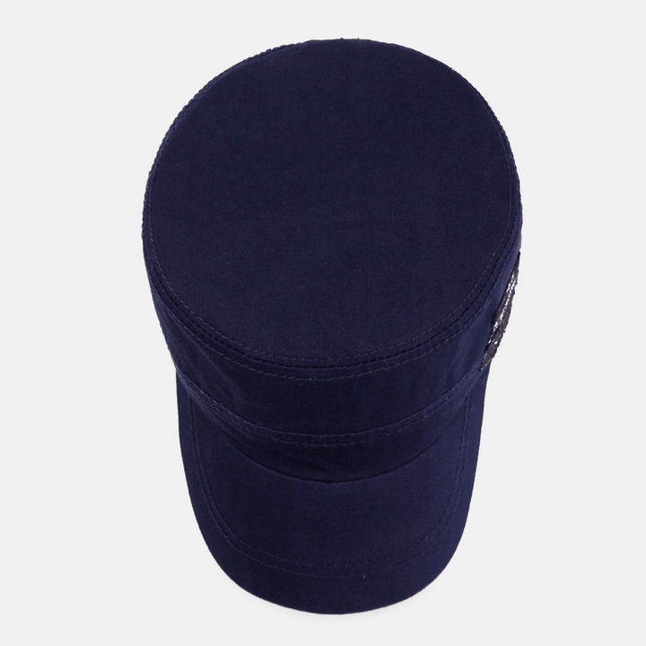 Men Cotton Casual Letter Label Patch Military Cap Cadet Hat Outdoor Adjustable Sunshade Flat Top Cap - MRSLM