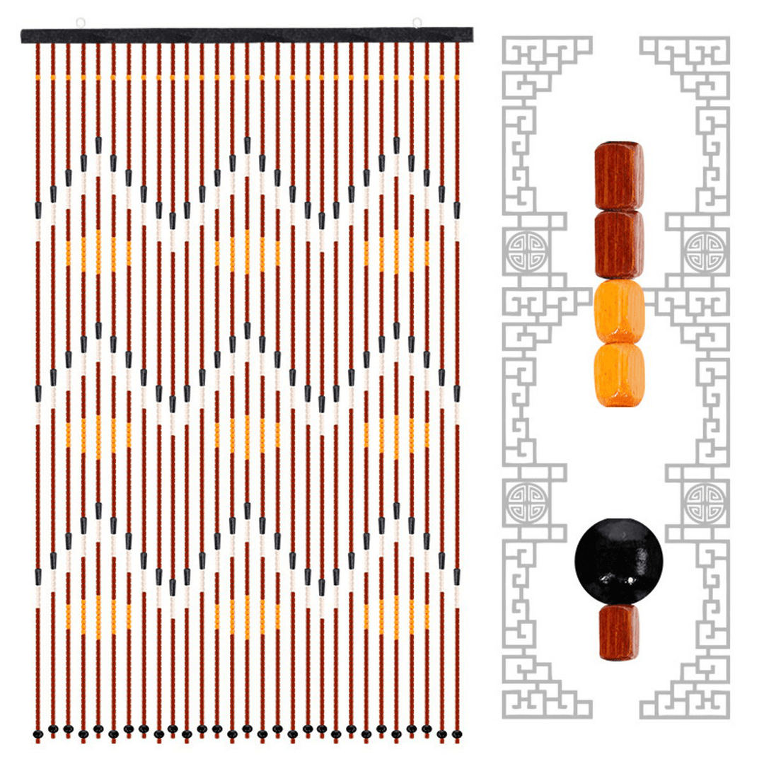 90 X 195Cm 31 Line Retro Wooden Bead String Door Curtain Blinds Fly Screen for Porch Bedroom Bathroom - MRSLM