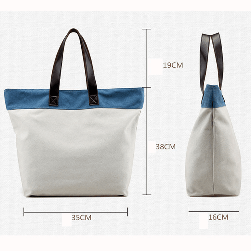 Women Canvas Hit Color Tote Bag Casual Handbag Shoulder Bag - MRSLM