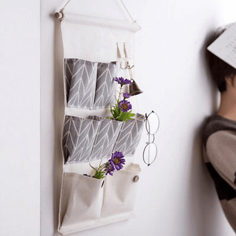 Cotton Linen Door Wall Home Hanging Bag Hanger Organizer Storage Pouch 7 Desktop Organizer - MRSLM