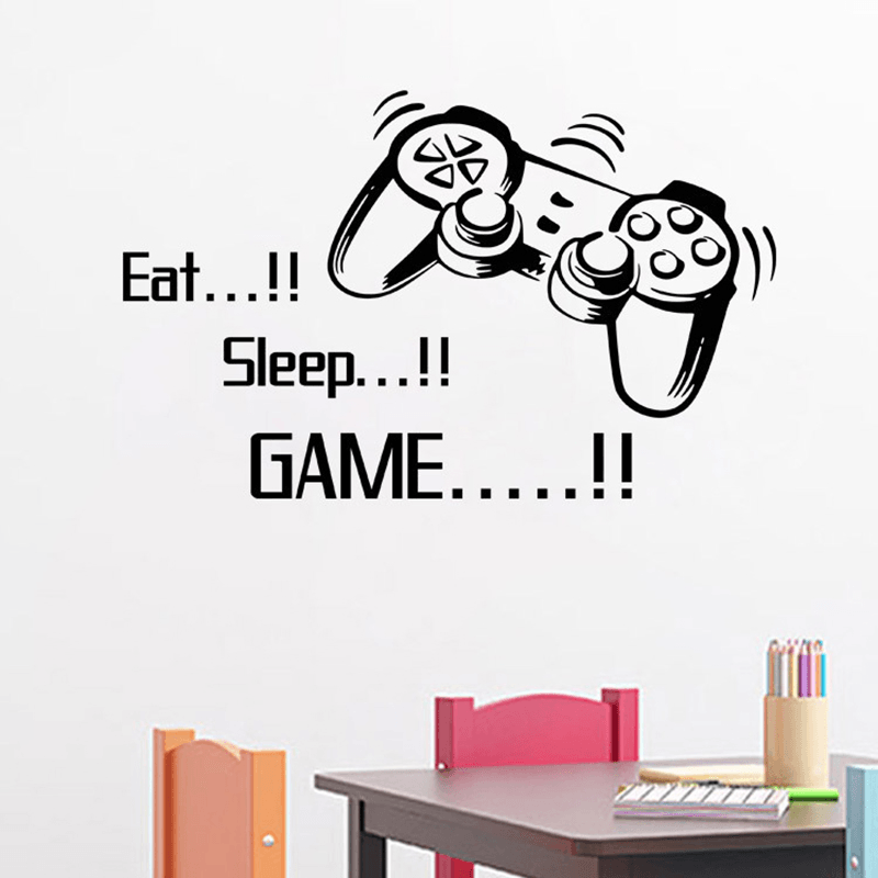 Creative Art Game Handle Wall Stickers "EAT SLEEP GAME" Black Vinyl Removable Printed Game Lovers Bedroom Wall Stickers Hot Play Game Handle Living Room Bedroom Personality Decoration Wall Stickers - MRSLM