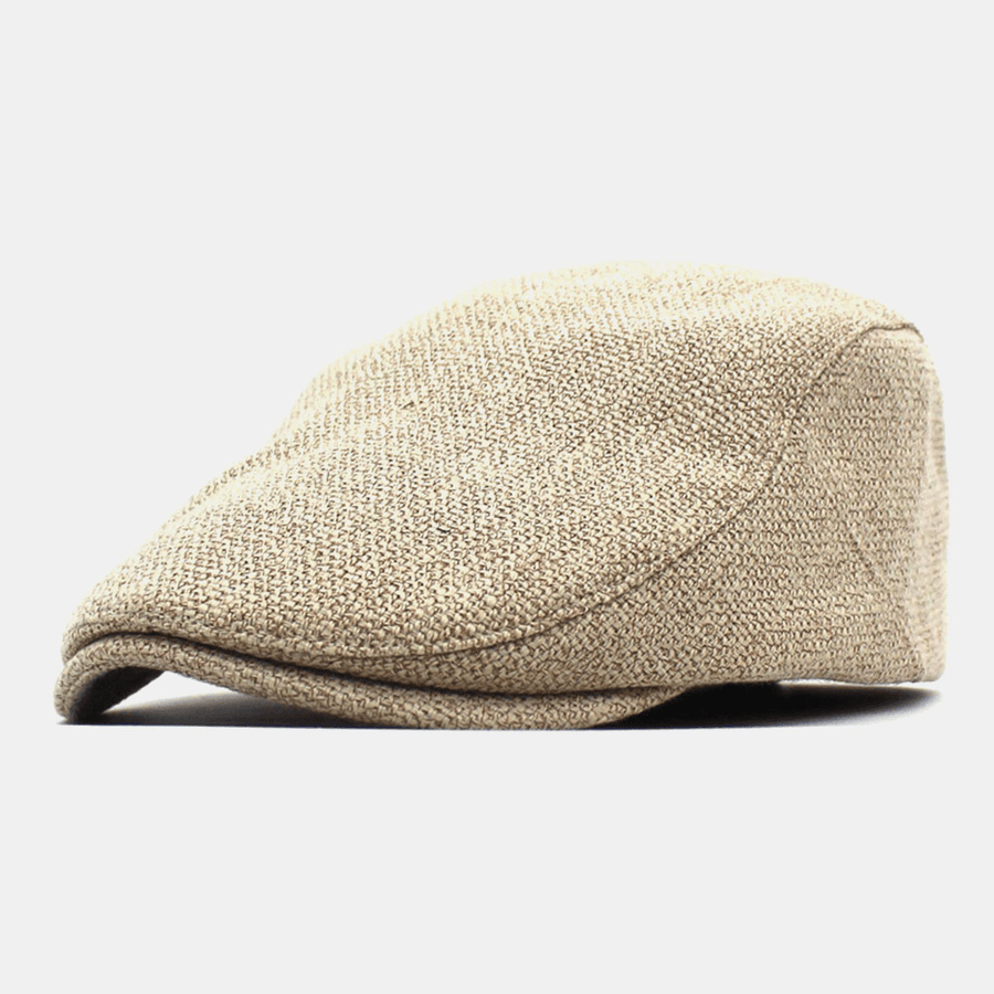 Men Cotton Linen Solid Color Retro Casual Sunshade Forward Cap Beret Cap Flat Cap Painter Hat - MRSLM