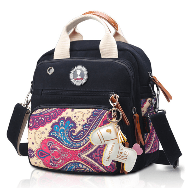 Women Canvas Multifunctional Print Shoulder Bags Backpack - MRSLM