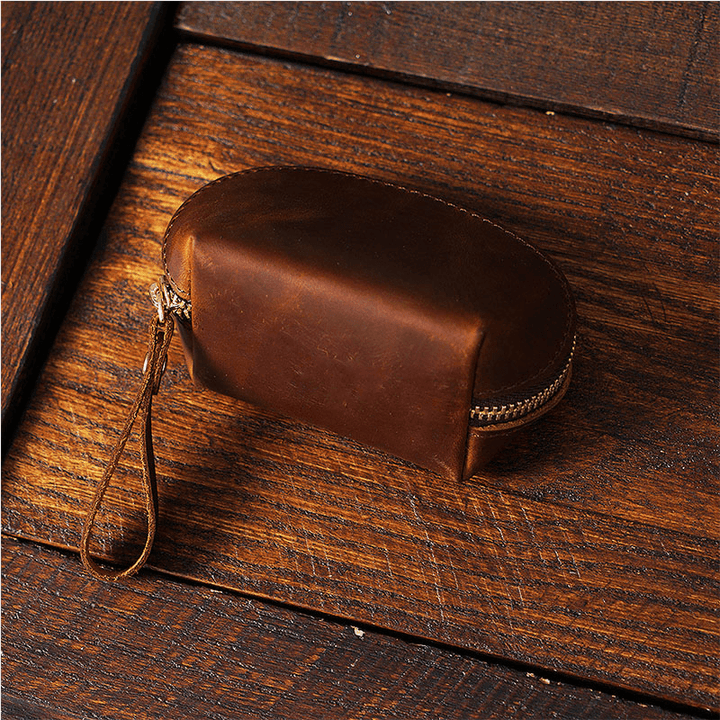 Men Genuien Leather Retro Mini Cute Hand-Carry Storage Bag Coin Bag Wallet - MRSLM