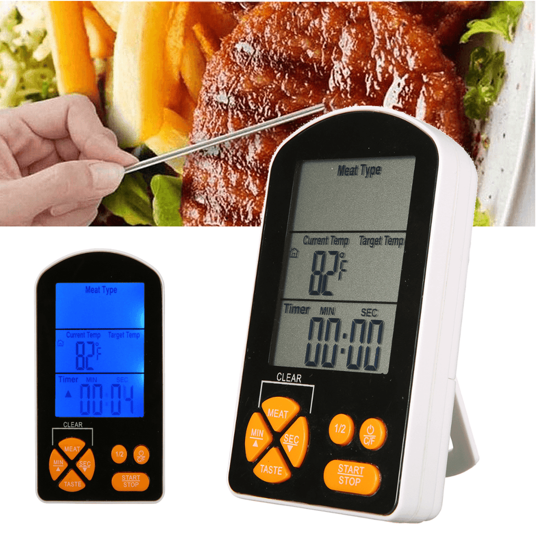 Outdoor BBQ Cooking Digital LCD Remote Thermometer with Built-In Timer Alarm AAA Battery - MRSLM