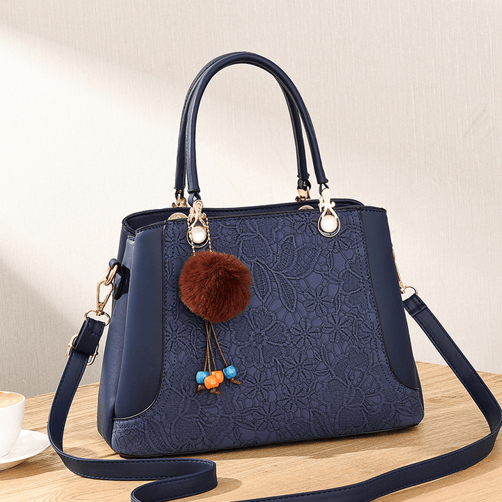 Women Casual Large Capacity Multi-Pockets Faux Soft Leather Embroidery Handbag Crossbody Bag - MRSLM