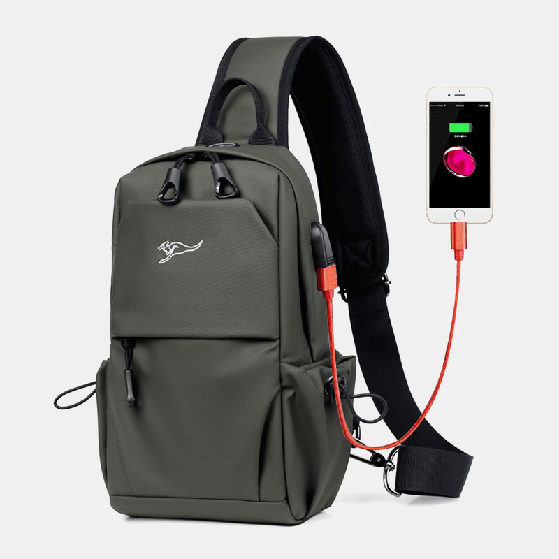 Men Waterproof Wear-Resisting USB Charging Chest Bag Multi-Pocket Anti-Theft Crossbody Shoulder Bag - MRSLM