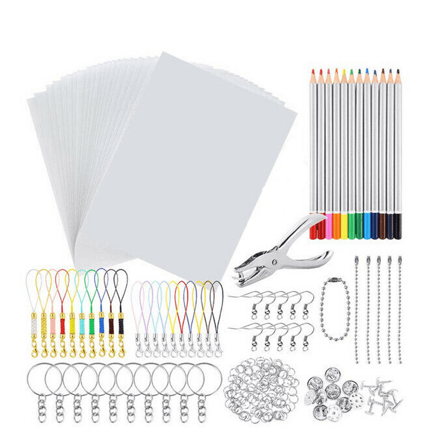 DIY Heat Shrink Plastic Sheet Kit Shrinky Art Paper Hole Punch Keychains Pencils Materials - MRSLM