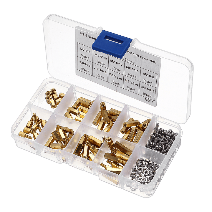 Suleve™ M2.5BH1 180Pcs M2.5 Brass Male-Female Hex Column Standoff Support Spacer Pillar Cross Screw Nut Assortment for PCB Board - MRSLM