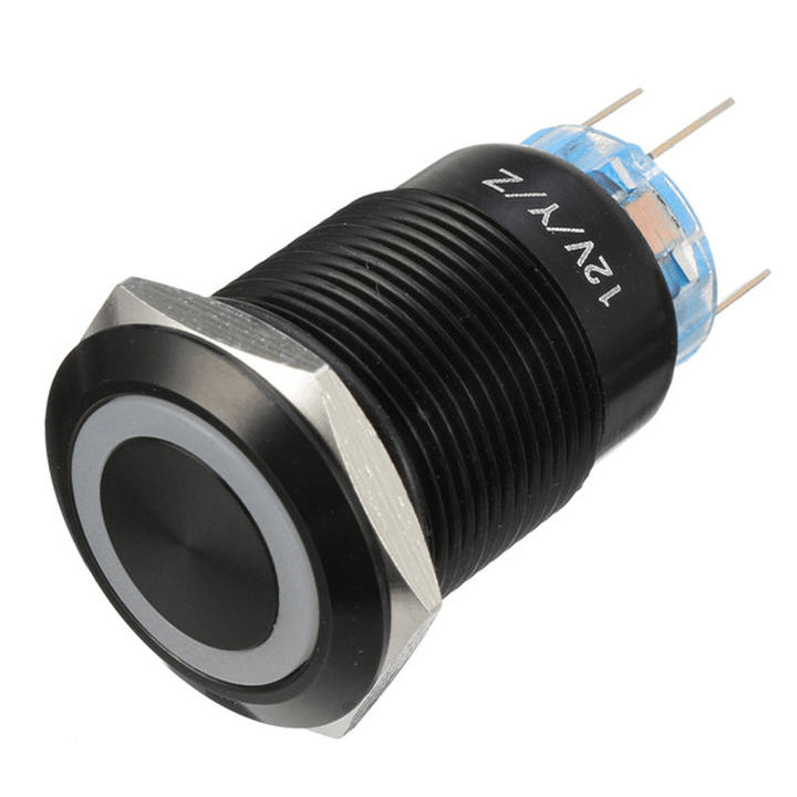 12V 19Mm Self-Locking Push Button Switch Ring LED Flat Head 5 Pins Waterproof Switch - MRSLM