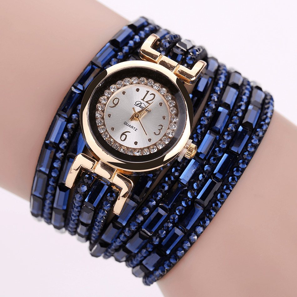 DUOYA DY004 Crystal Casual Style Ladies Bracelet Watch Gold Case Quartz Movement Watches - MRSLM