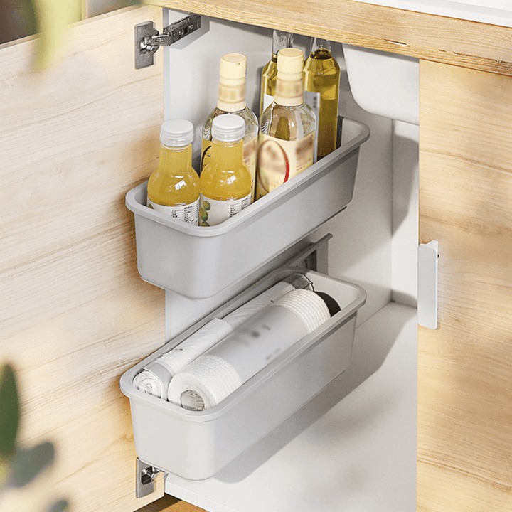 Kitchen Toilet Multifunctional Hanging Storage Basket Wall-Mounted Storage Drawer Seasoning Shelf Rack Cabinet Push-Pull Basket - MRSLM