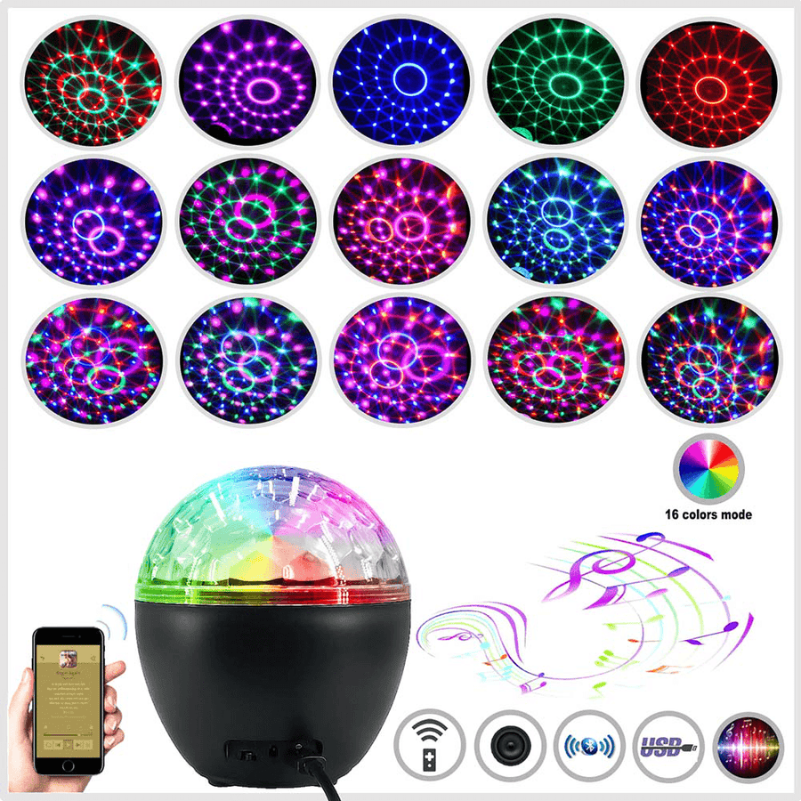 Portable Music Lamp Bluetooth DJ Party 16 Light with Remote Control Stereo Subwoofer Party Lights for Stage Bar - MRSLM