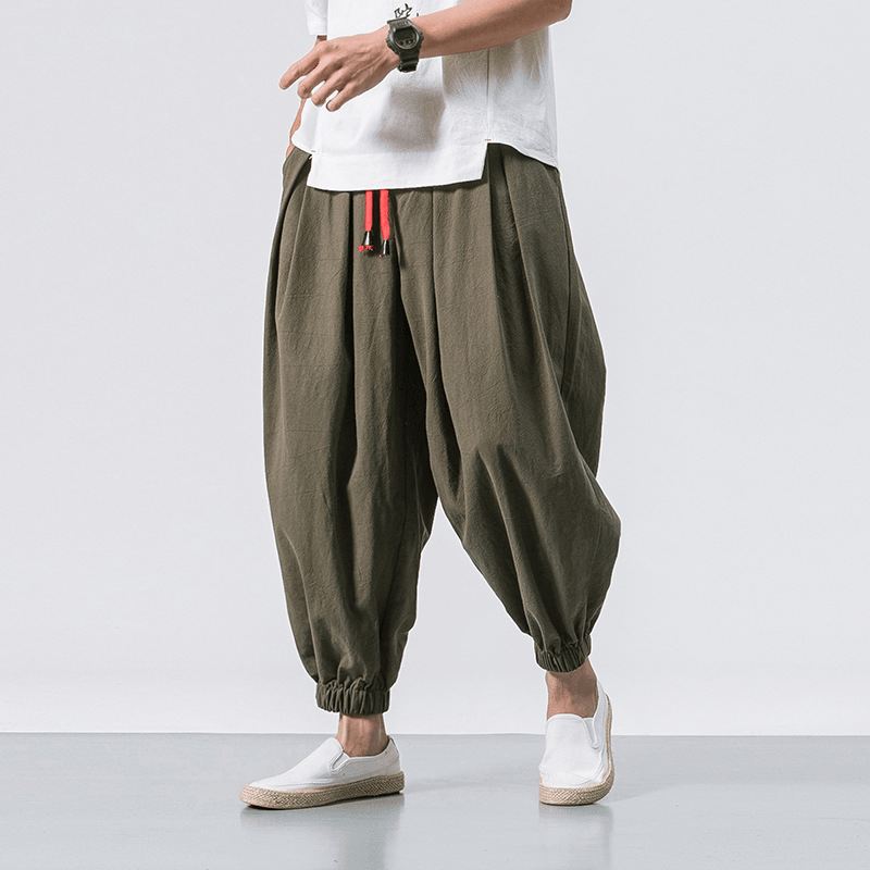 Loose Cotton Linen Trousers Men'S Wide-Leg Pants Harlan Feet Pants - MRSLM