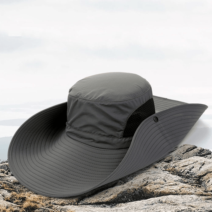 Men Summer UV Protection Wild Big Brim 15 Centimeters Visor Adjustable Sun Hat Bucket Hat for Fishing Mountaineering - MRSLM