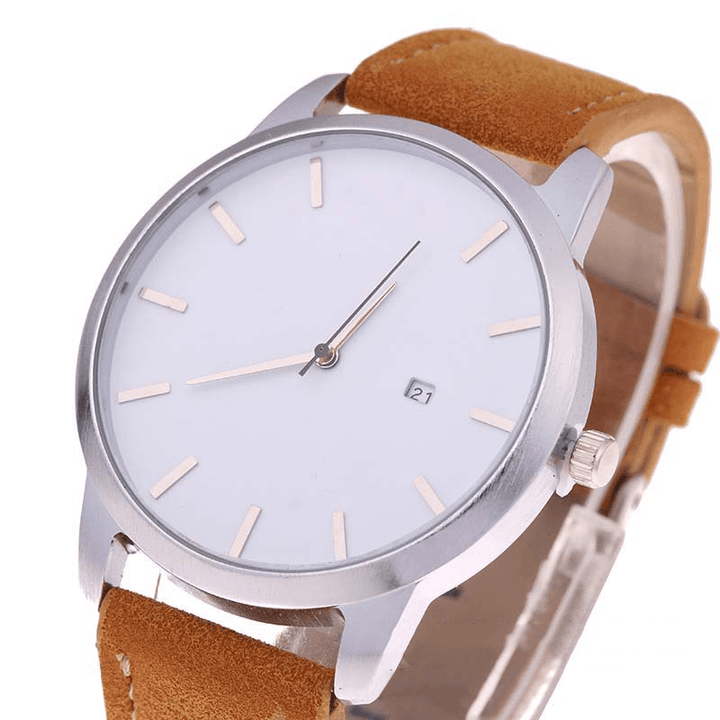 Casual Fashion Big Dial with Calendar Matte PU Leather Strap Men Wristwatch Quartz Watch - MRSLM