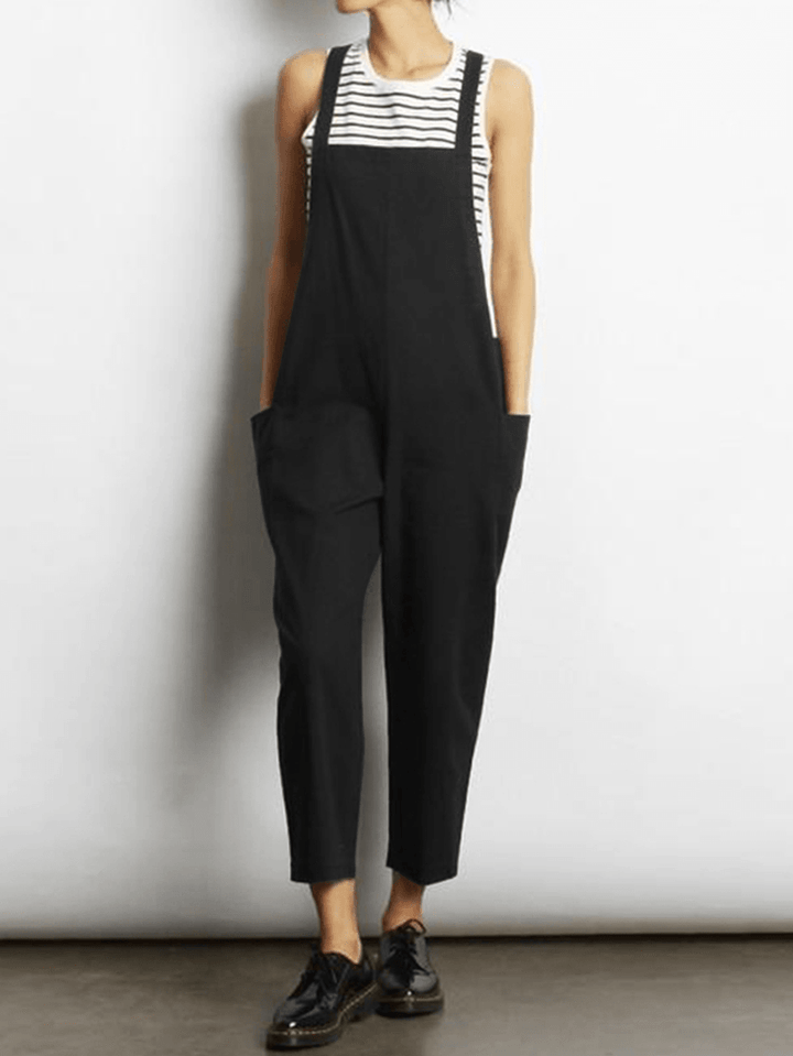 Women Sleeveless Cross Back Overalls Jumpsuit with Pockets - MRSLM