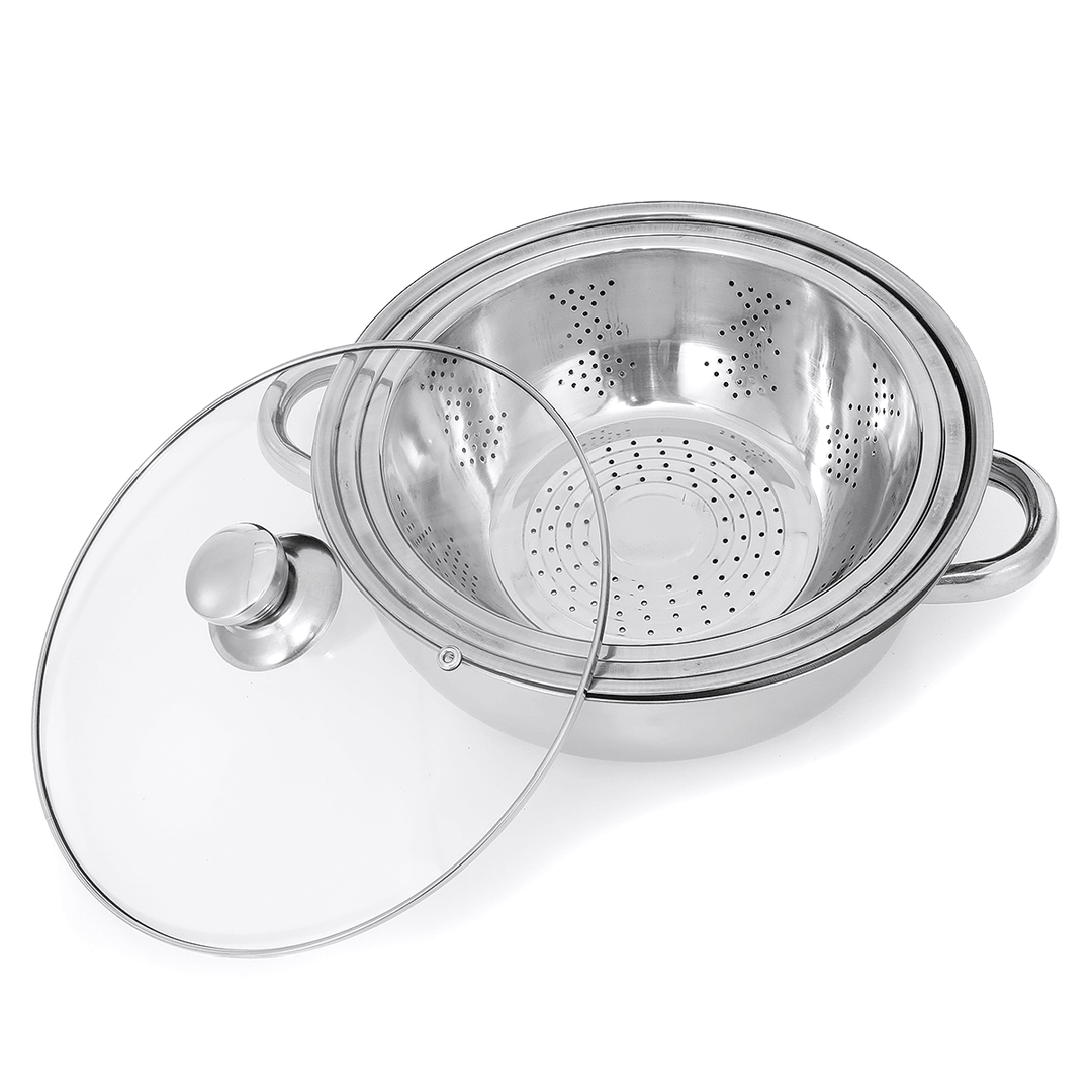 6Pcs/Set Stainless Steel Outdoor Cookware Combination Pot Anti-Corrosion Lightweight Steamer Fruit Basin for Camping Hiking Household - MRSLM