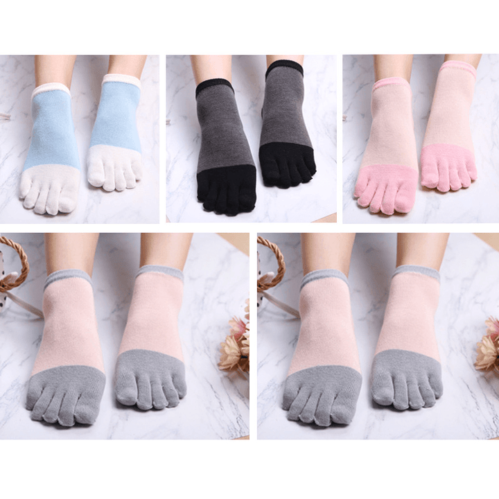 Women Girls Simple Five-Toe Socks 5-Pair Set Ankle Socks - MRSLM