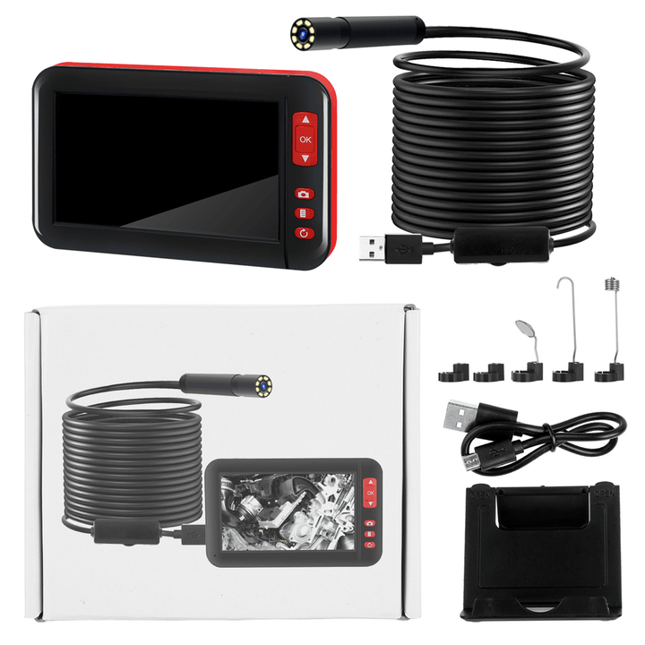 5M Hard Wire Digital Borescope 4.3Inch Color Screen HD 1080P Built-In Rechargeable Lithium Battery with Adjustable Brightness 8Leds - MRSLM