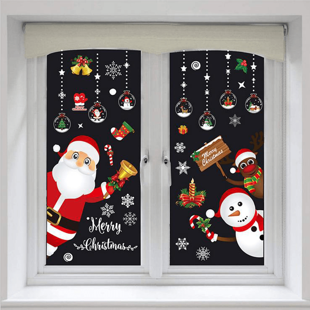 2020 Christmas PVC Static Sticker Santa Elk Window Removable Stickers Wall Decals New Year Party Glass Decor - MRSLM