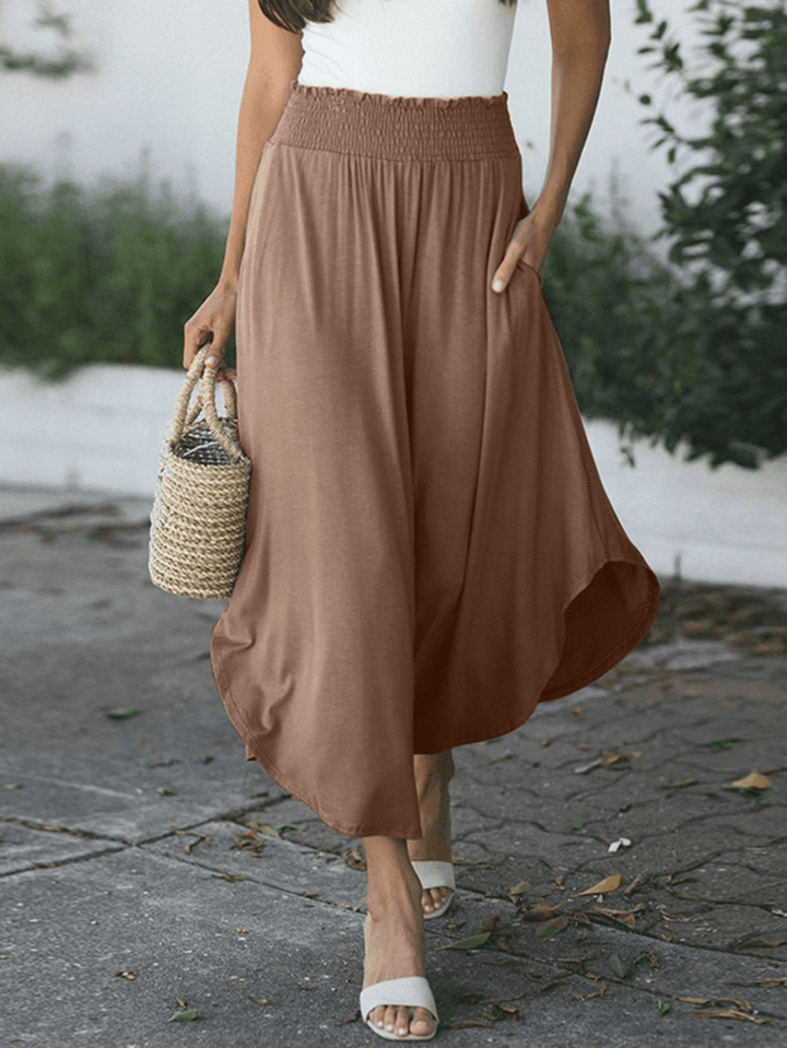 Women Elastic Waist Irregular Hem Side Fork Casual Skirts with Pocket - MRSLM