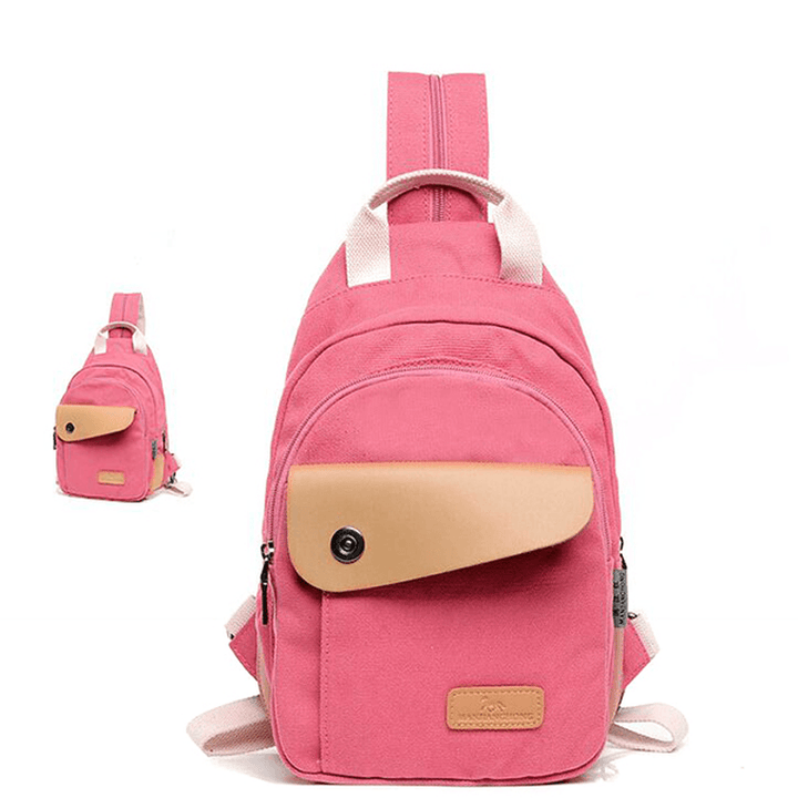 Multifunctional Women Canvas Backpack Pu Leather Chest Bag - MRSLM