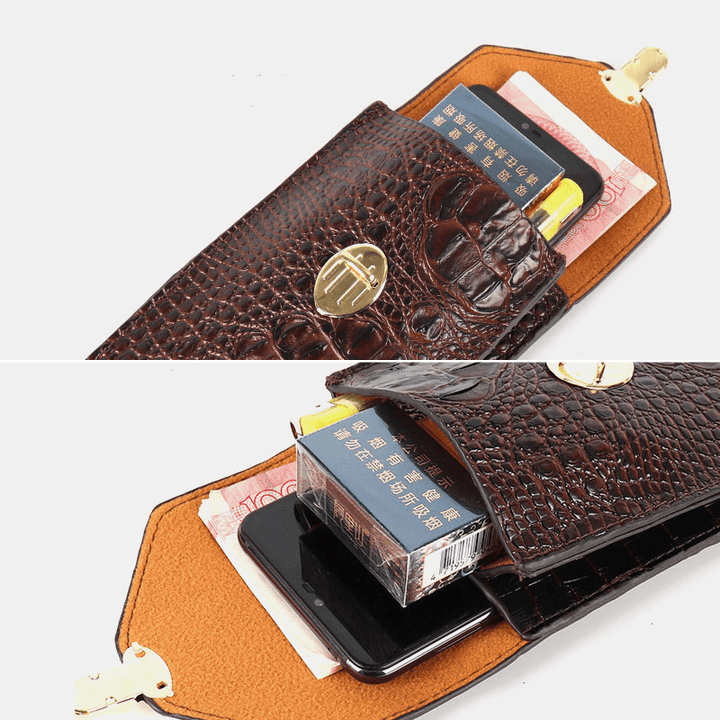 Men PU Leather Crocodile Pattern Multifunctional Casual Double Layer 6.5Inch Phone Bag Waist Bag with Hook - MRSLM