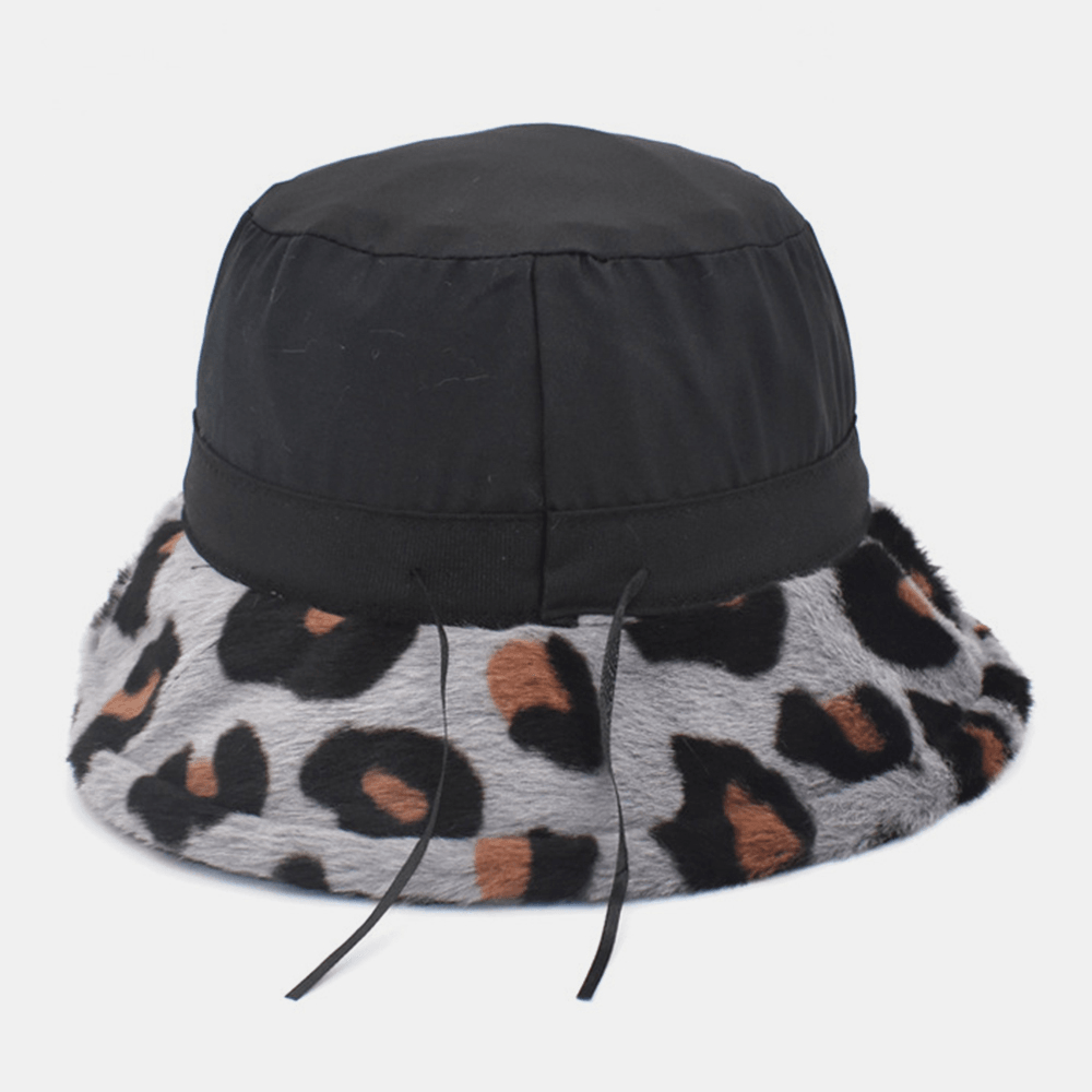 Unisex Plush Soft Warm Casual All-Match Cute Leopard Pattern Bucket Hat - MRSLM