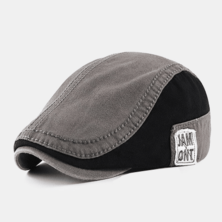 Men Bag Brim Contrast Color Letter Pattern Patch Forward Hat Outdoor Casual Sunshade Hat Beret Flat Cap - MRSLM