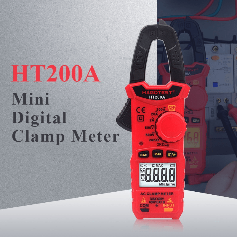 HT200A High Accuracy Mini Digital AC DC Clamp Meter Voltage Current Measurement Amper Clamp Meter - MRSLM