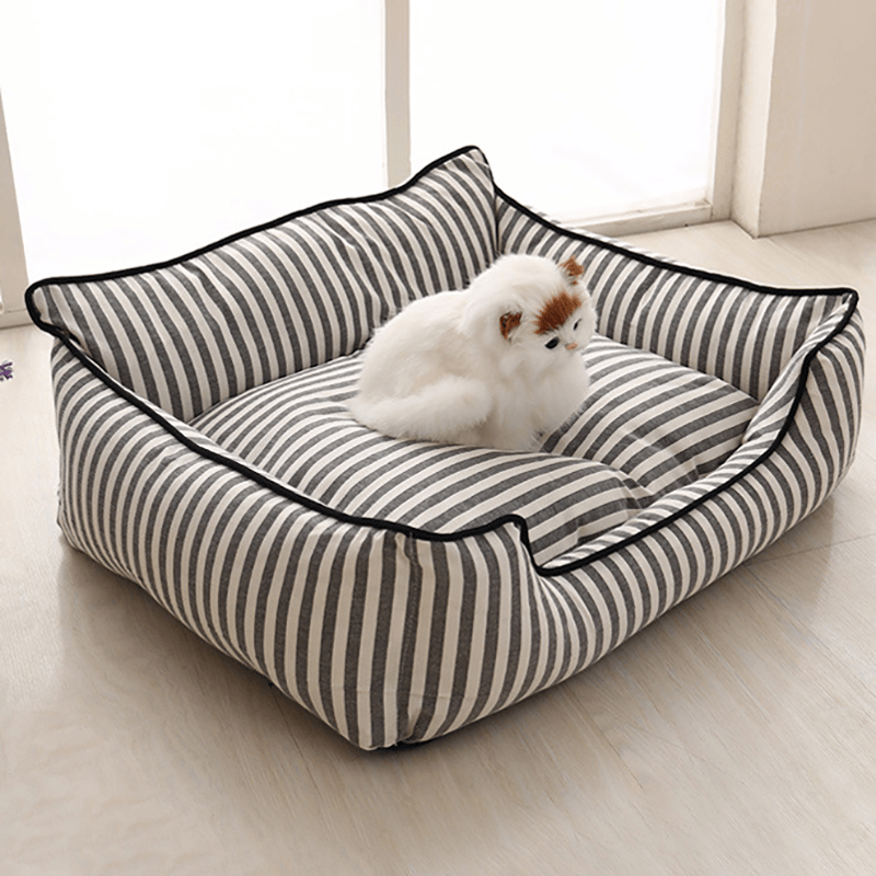 2 Colors Stripe Pattern Pet Sofa Bed Mat Dog Cat Sofa Kennel Pet Bed - MRSLM