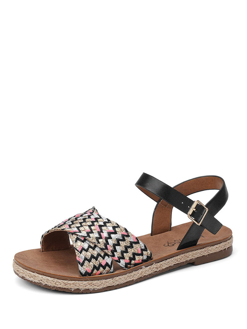 LOSTISY Women Cross Woven Strap Casual Sandals - MRSLM