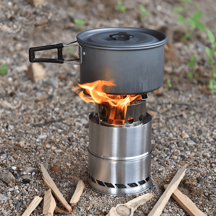 AOTU 1-2 People Outdoor Portable Windproof Cooking Stove Stainless Steel Detachable Wood Burner Furnace Camping Picnic - MRSLM