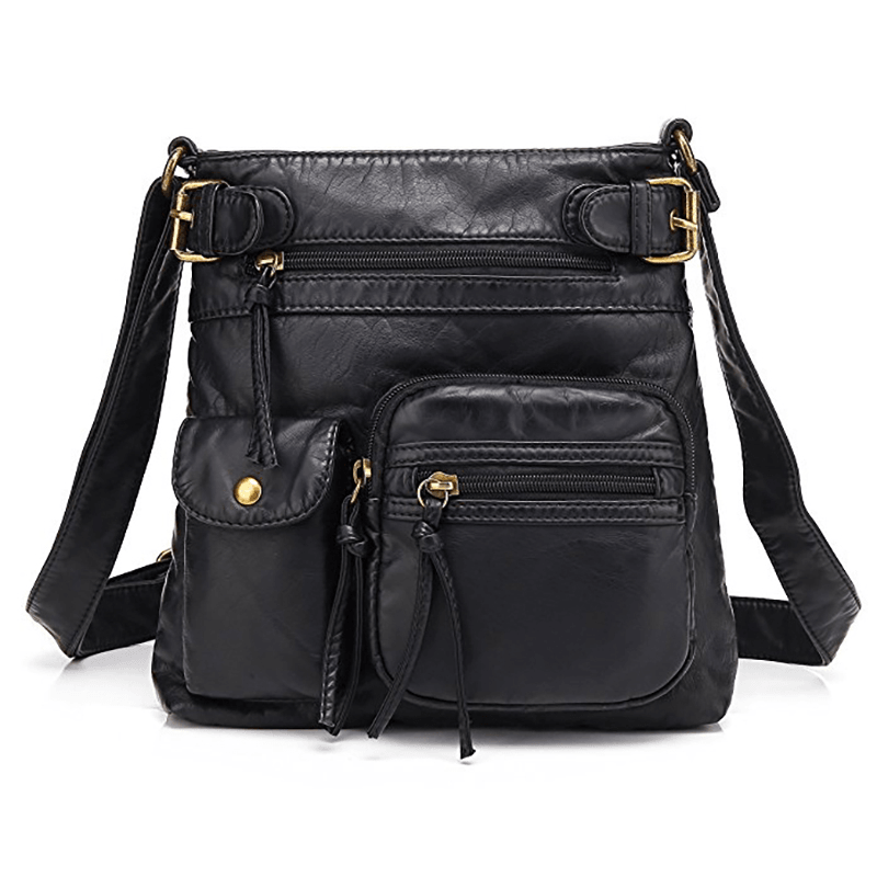 Women Multi-Pocket Casual PU Leather Crossbody Bag - MRSLM