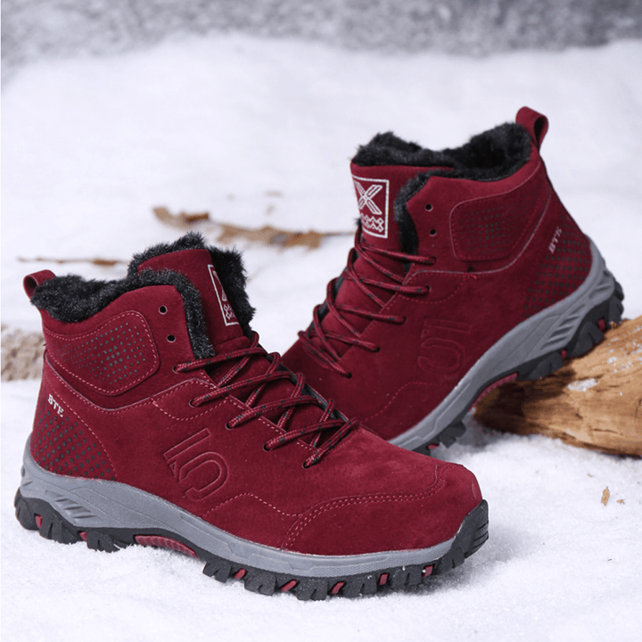 Women Casual Warm Lining Thick Sole Lace up Ankle Snow Boots - MRSLM