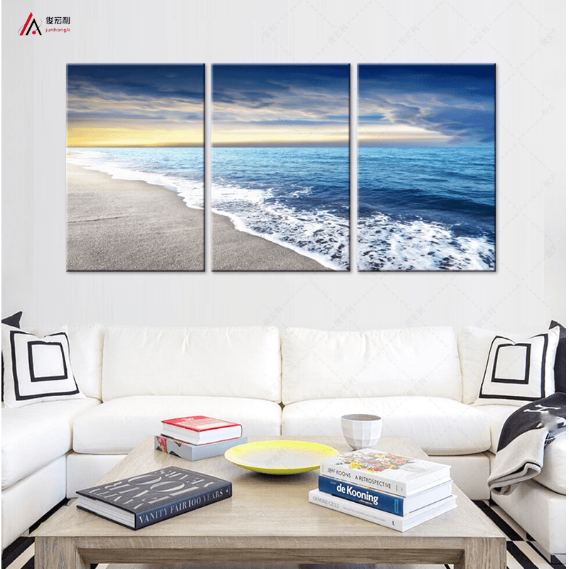 Miico Hand Painted Three Combination Decorative Paintings Seaside Scenery Wall Art for Home Decoration - MRSLM