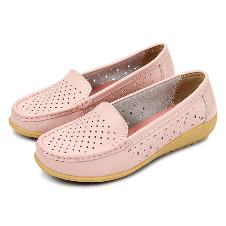 Women Casual Hollow Out Soft Comfortable Summer Slip on Outdoor Flats Loafer Shoes - MRSLM