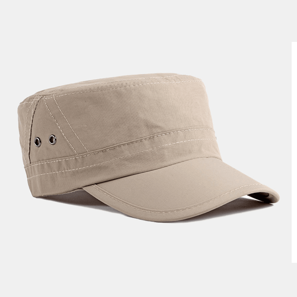 Men Solid Color Thin Breathable Flat Top Hat Outdoor Casual Sunshade Cadet Army Caps Military Caps - MRSLM