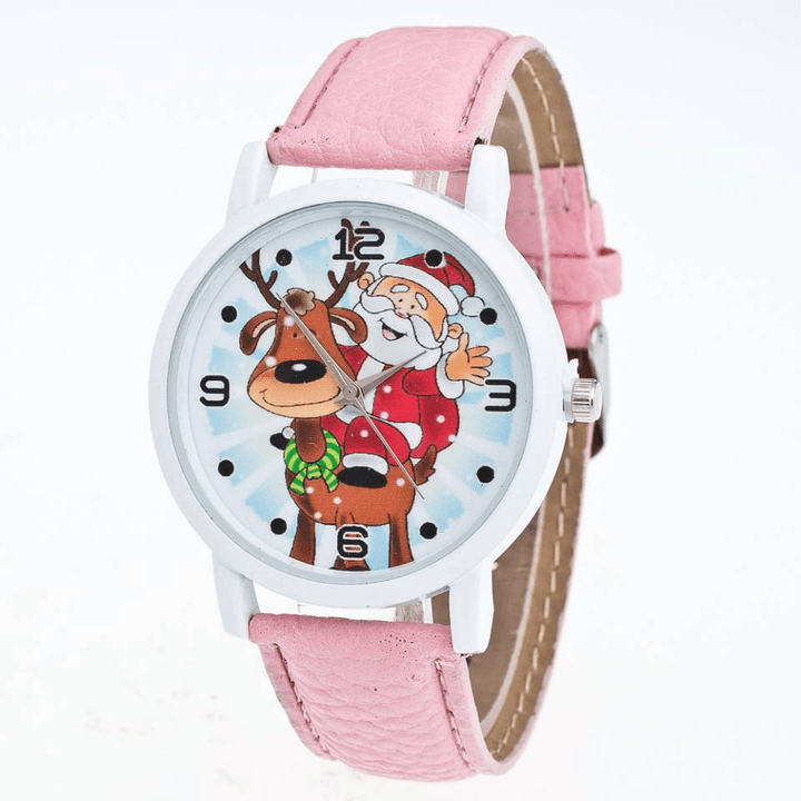 Fashion Christmas Santa Claus Pattern Cute Watch Leather Strap Men Women Quartxz Watch - MRSLM