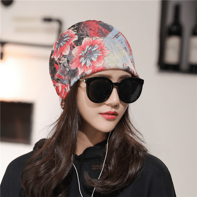 Womens Ethnic Stripe Double Layers Beanie Hat Brimless Cap - MRSLM