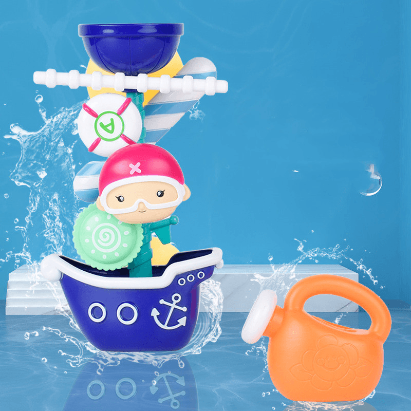 Children'S Bathroom Bath Toy Pirate Ship Windmill Turn Happy - MRSLM