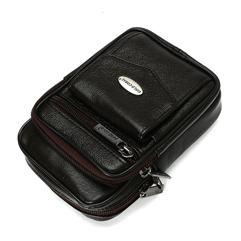 5.3 Inches Cell Phone Men Genuine Leather Vintage Waist Bag Crossbody Bag - MRSLM