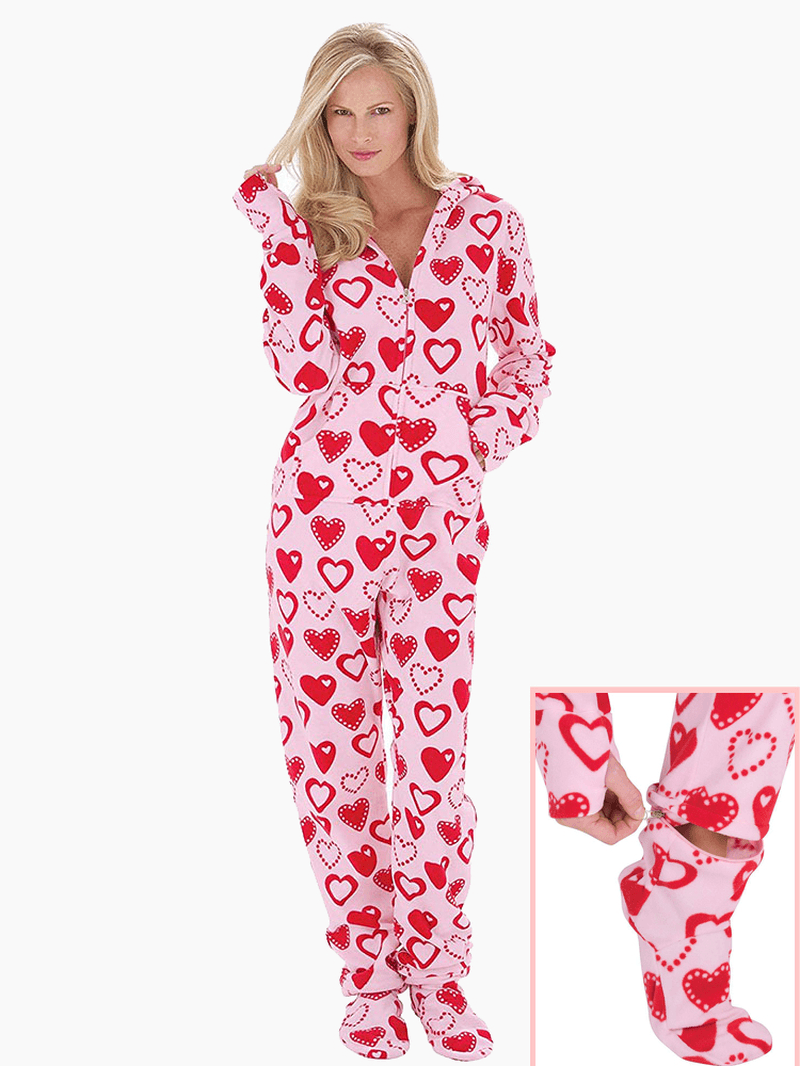 Hoodie Front Zipper Polar Fleece Footed Pajamas - MRSLM